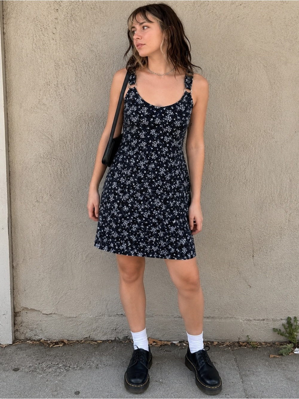 Vintage 90s Navy Floral Mini Dress | Indie | Grunge | Minimalist